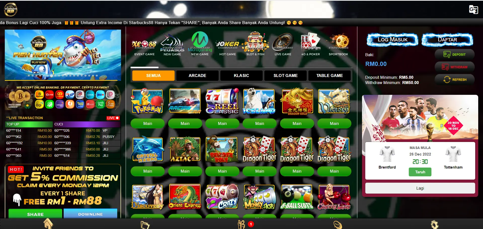 Starbuck88 Online Casino Home Page