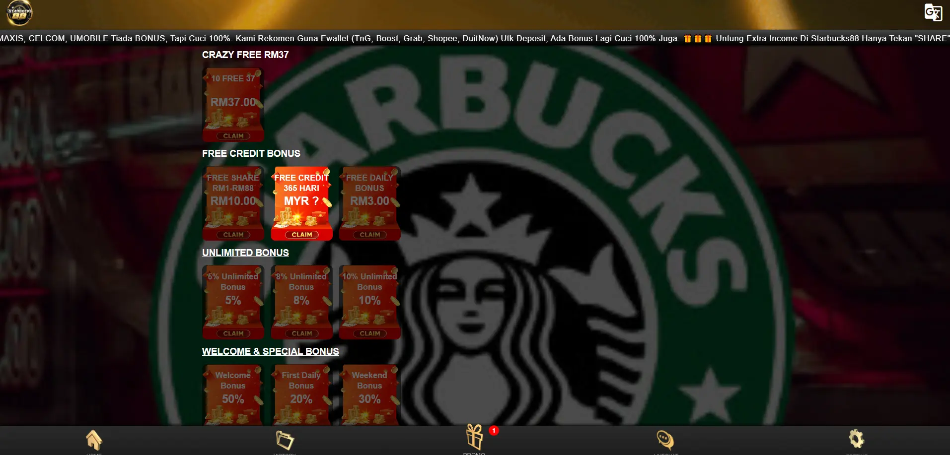 Starbuck88 Online Casino Promotion